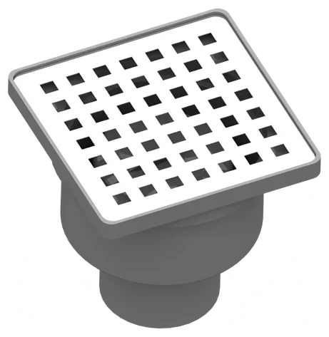100 × 100 mm Siphon de sol avec Ø50 mm sortie basse, grille en inox 304 – gris