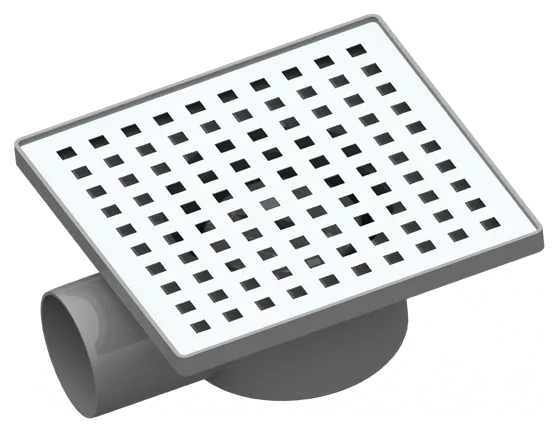150 × 150 mm Floor Drain With Ø50 mm Side Outlet, 304 Stainless Steel Grate – Gray