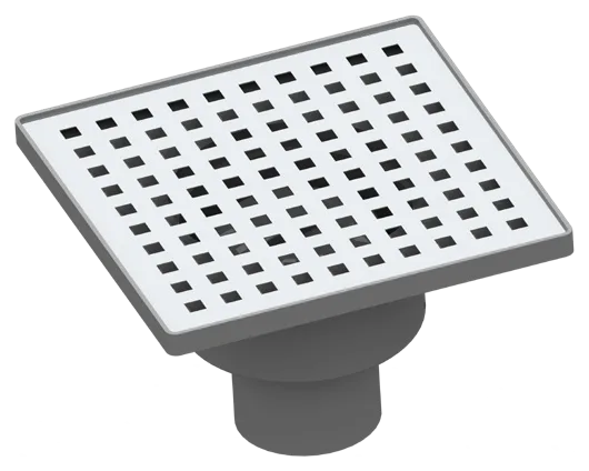 150 × 150 mm Floor Drain With Ø50 mm Bottom Outlet, 304 Stainless Steel Grate – Gray