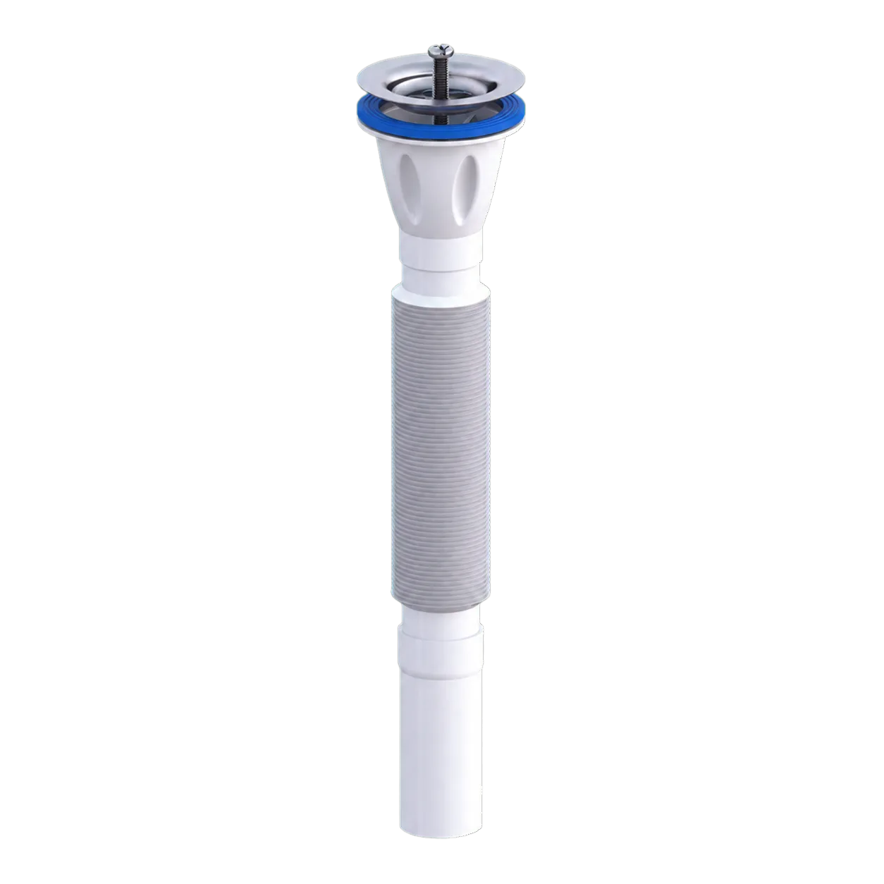Ø65 Monoblock Basin Waste Extendable Siphon With 430 Stainless Steel Strainer and Ø40 Outlet – 800 mm – White