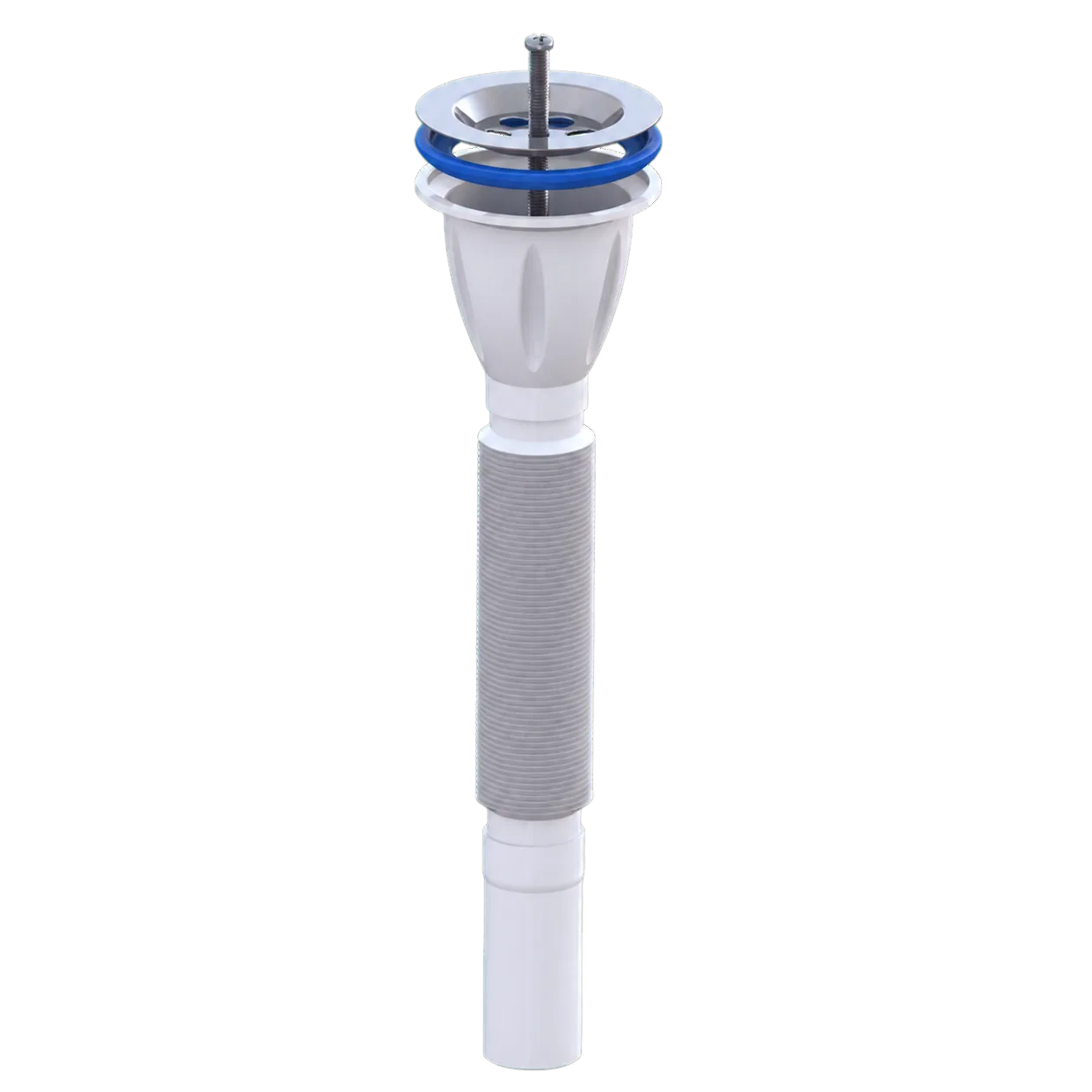 Ø80 Monoblock Basin Waste Extendable Siphon With 430 Stainless Steel Strainer and Ø50 Outlet – 800 mm – White