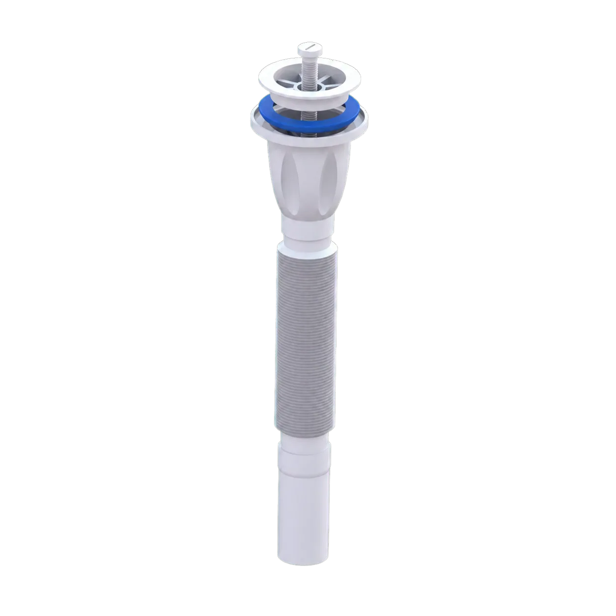 Ø65 Monoblock Basin Waste Extendable Siphon With Plastic Strainer, Plastic Screw and Ø50 Outlet – 800 mm – White