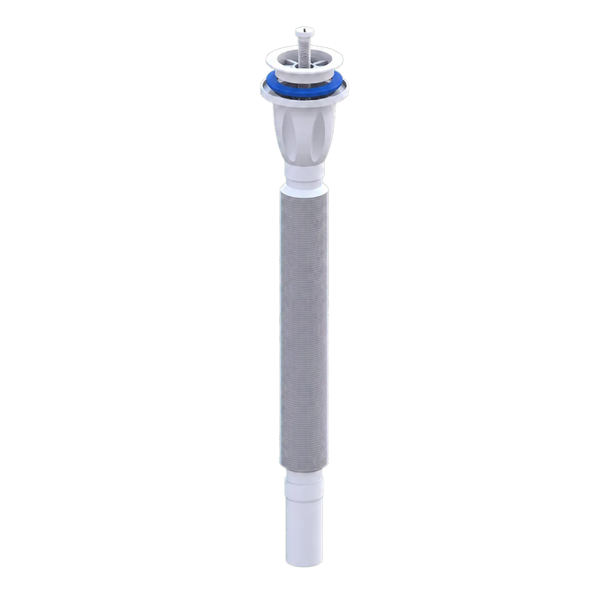 Siphon monobloc extensible de lavabo Ø65 avec grille en plastique, vis en plastique et sortie Ø50 – 1500 mm – blanc