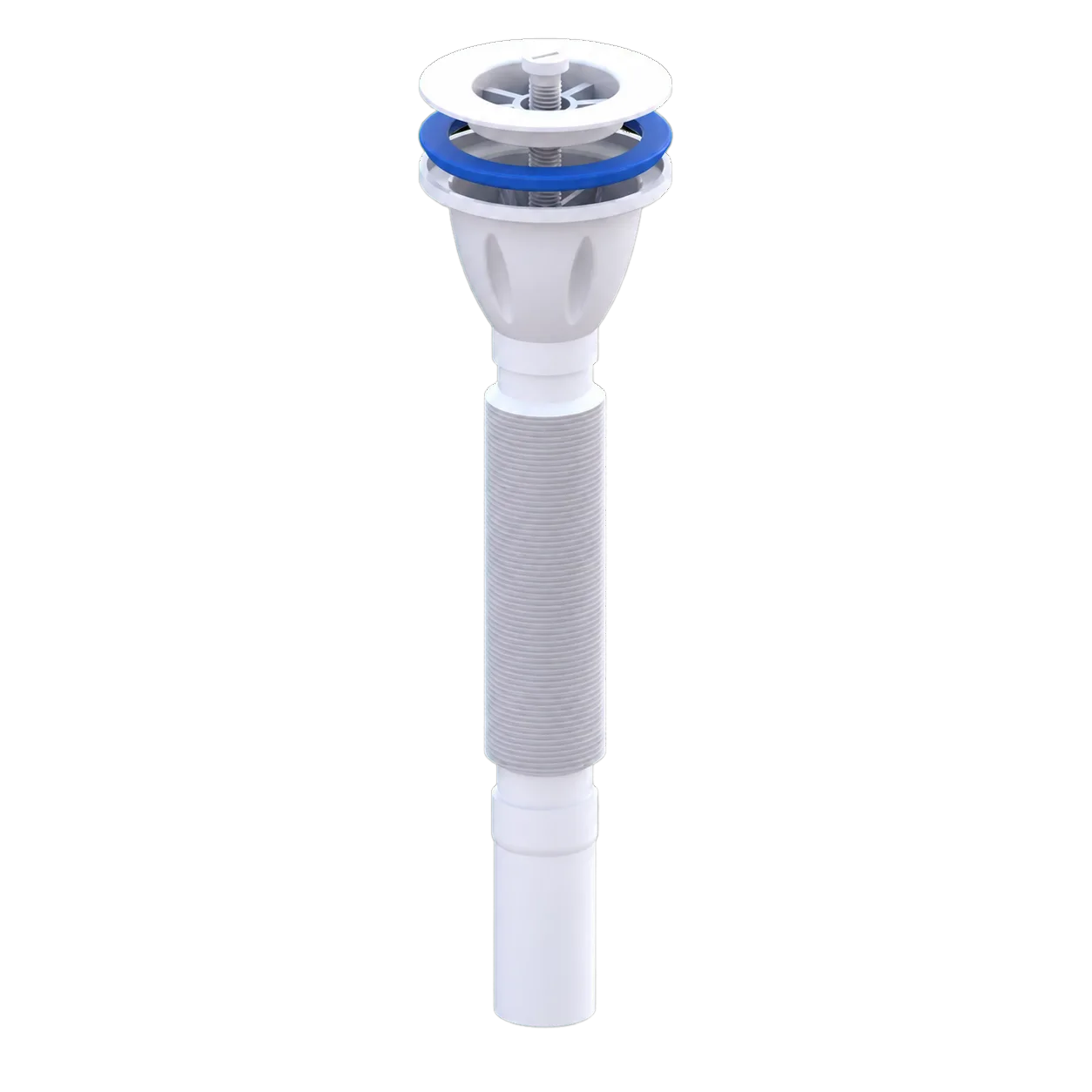 Ø80 Monoblock Basin Waste Extendable Siphon With Plastic Strainer, Plastic Screw and Ø50 Outlet – 800 mm – White