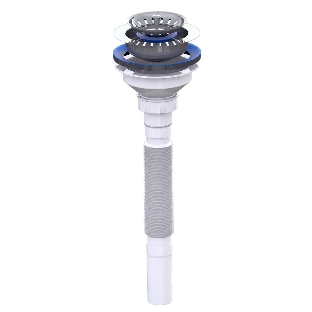 Bonde panier d’évier Ø115, vis en laiton 25 mm et sortie machine à laver Ø32 – 800 mm – blanc