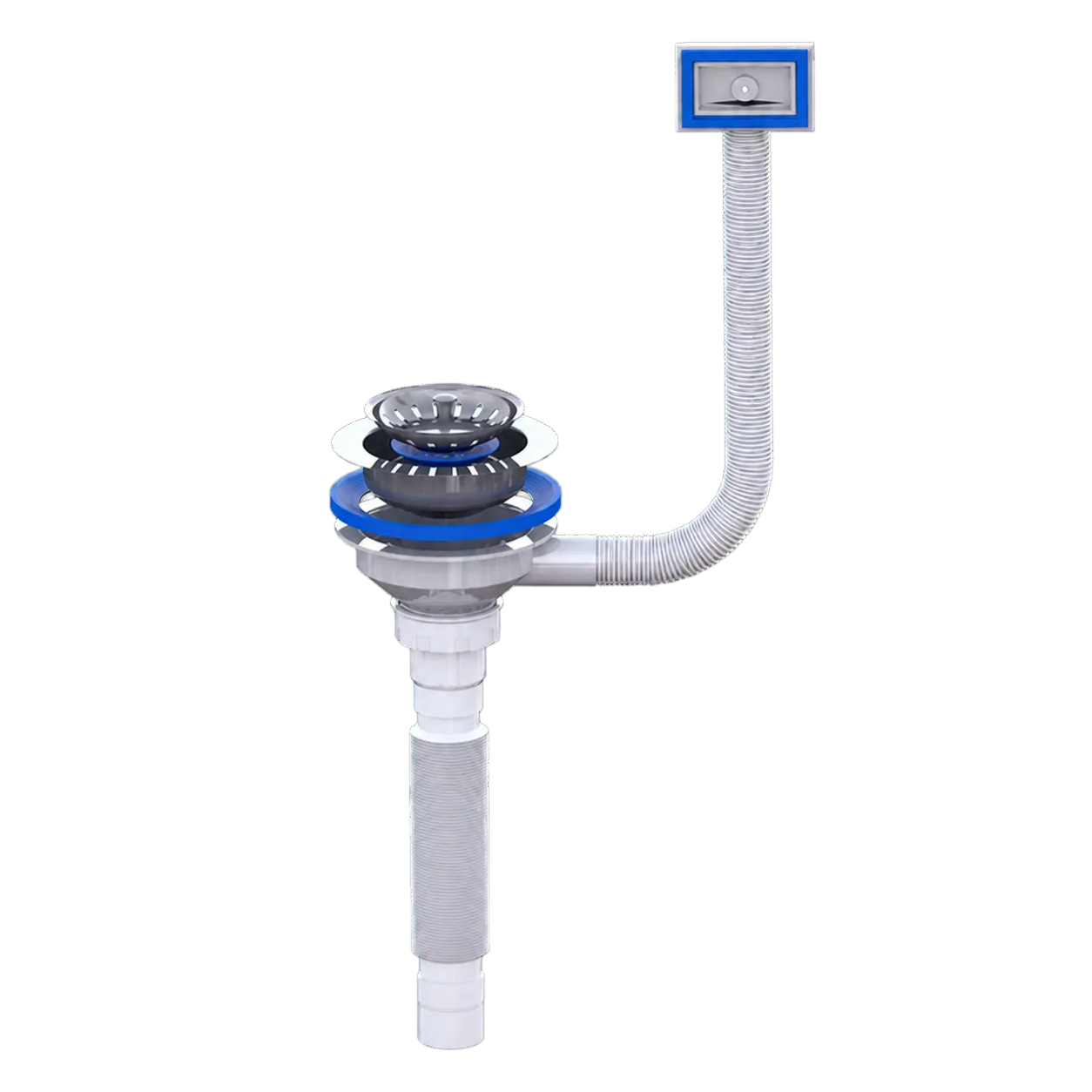 Ø115 Kitchen Basket Strainer Waste With Overflow, 25 mm Brass Screw and Ø40 Extendable Outlet – White
