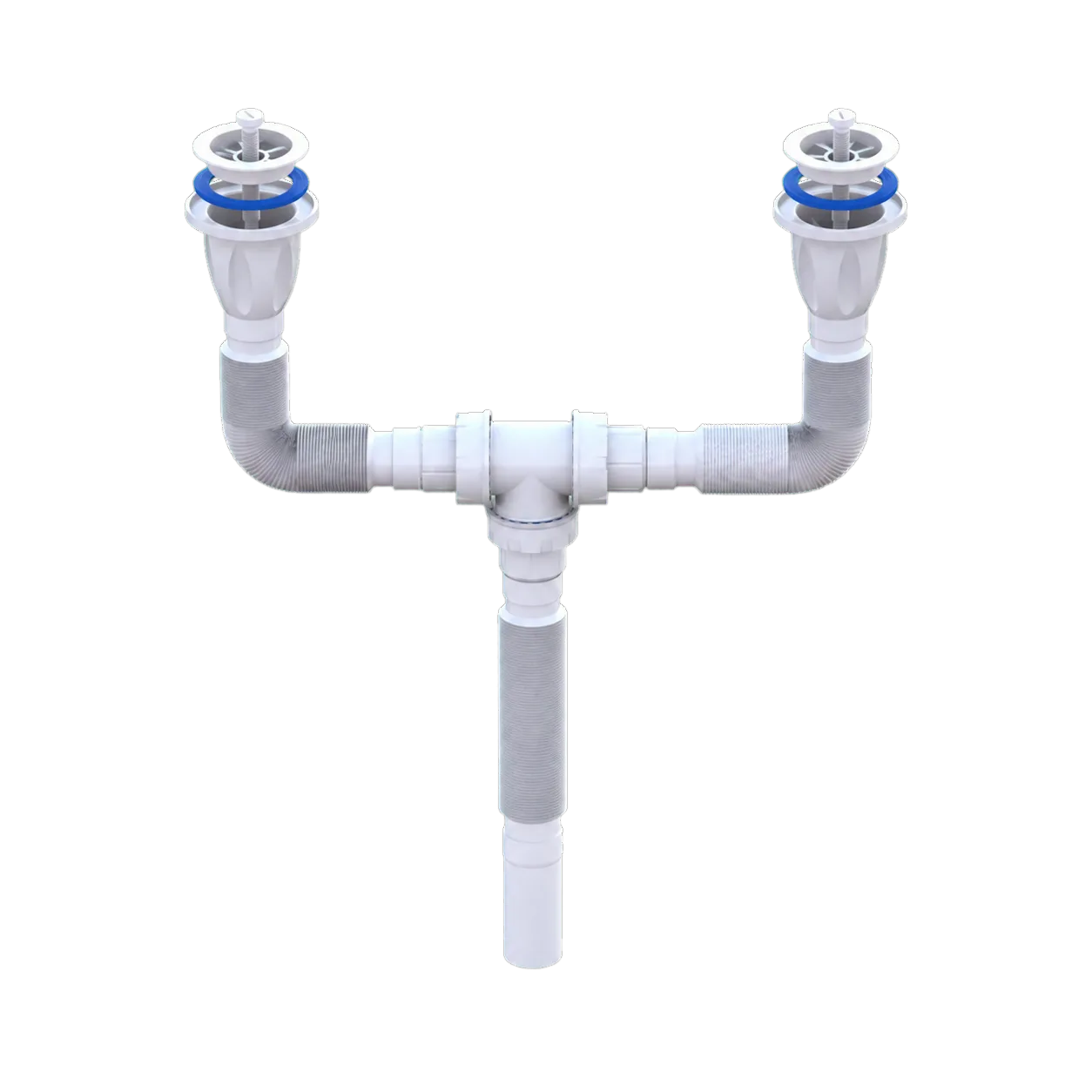 Double Ø65 Basin Waste Extendable Siphon With Plastic Strainers and Ø50 Outlet