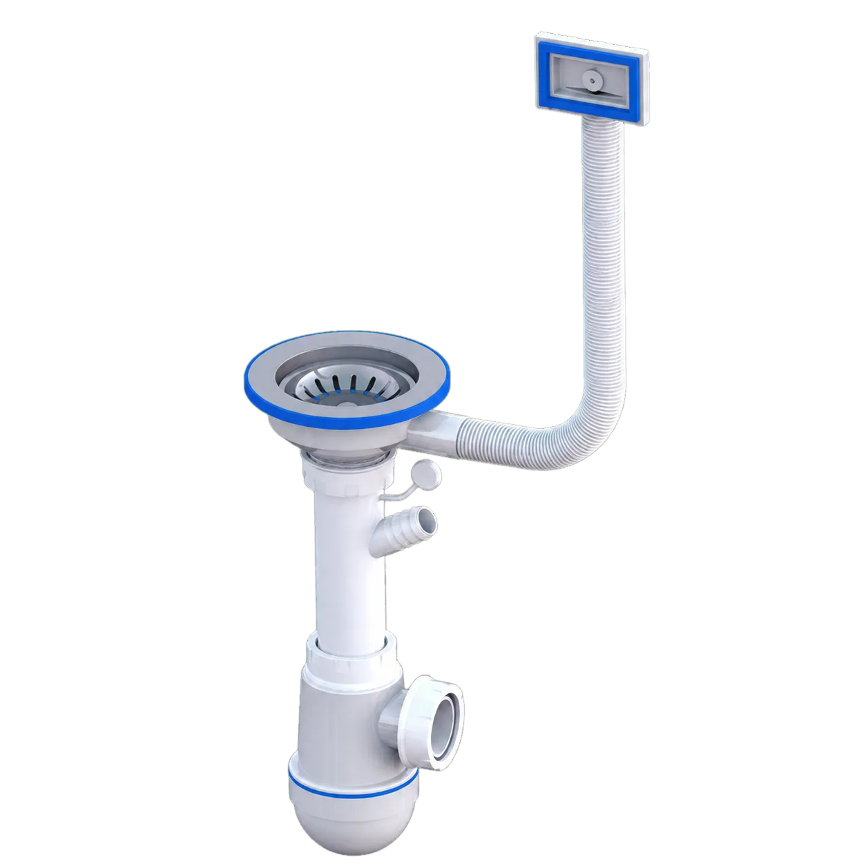 Bottle Trap Siphon Ø115 With Overflow Washing Machine Inlet With Ø40 Extendable Outlet