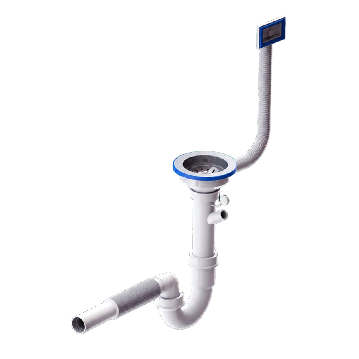 Ø115 P-Trap Siphon With Overflow, Washing Machine Inlet and Ø32 Extendable Outlet