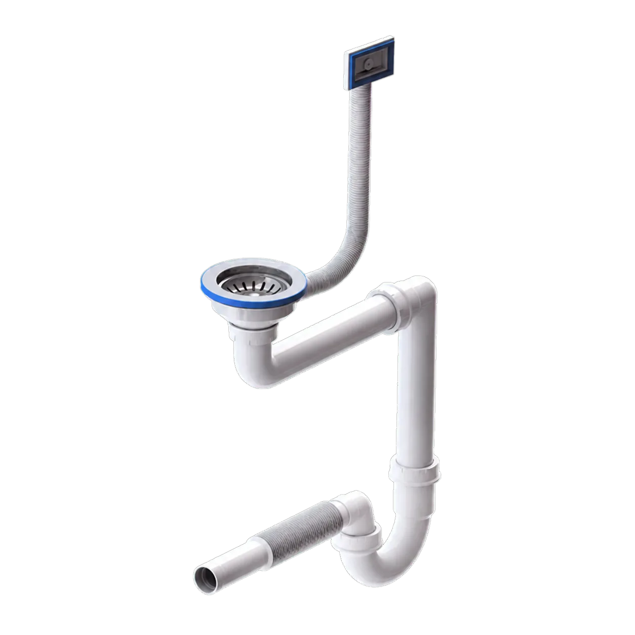 Ø115 Space-Saving P-Trap Siphon With Overflow and Ø32 Extendable Outlet